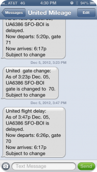 United text messages giving inaccurate times.